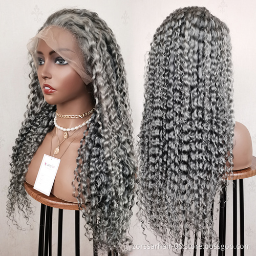 Virgin brazilian colored wigs transparent hd lace front grey wigs deep wave gray human hair frontal lace wigs for black women